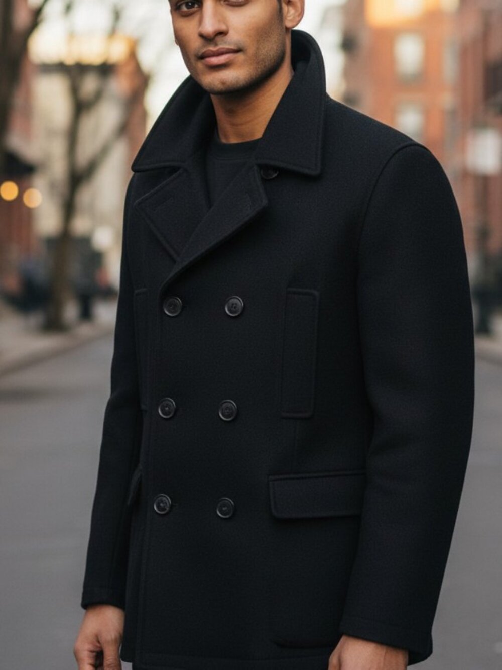 NWT Guess Black Wool-blend Double-breasted Front Pockets Pea Coat Size XL